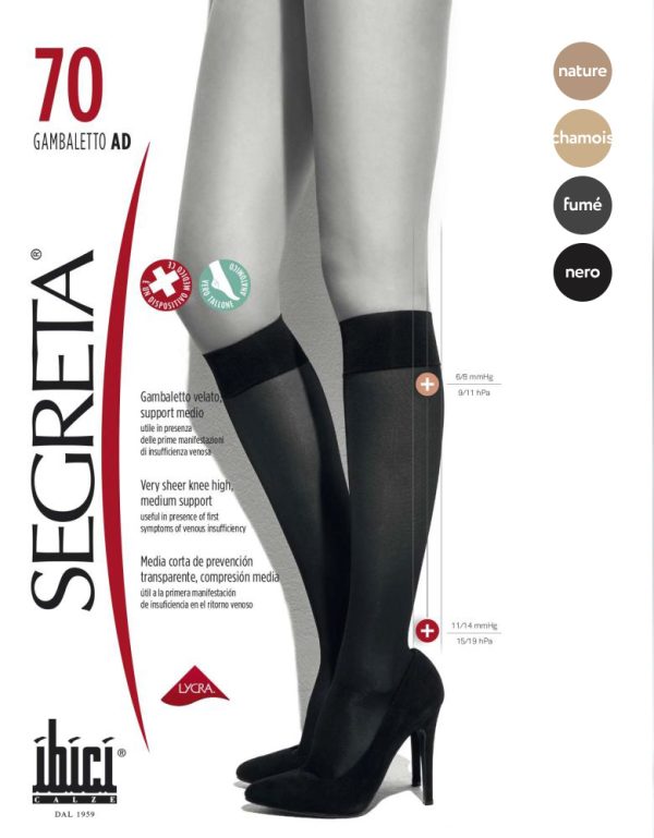 SEGRETA 70 DEN Medium Support Compression Knee High Socks
