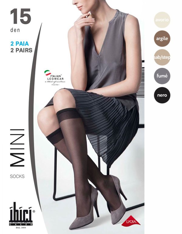IBICI MINI 15 DEN Knee High Sheer Toe Socks - 2 Pairs Pack